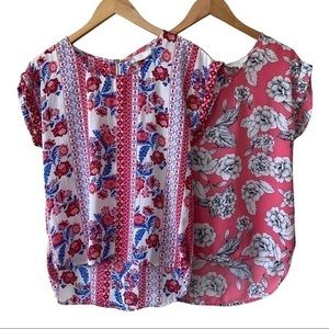 2 Pink Rose Vintage Floral Short Sleeve Blouse or Shirts, Sz Sm, Good Condition